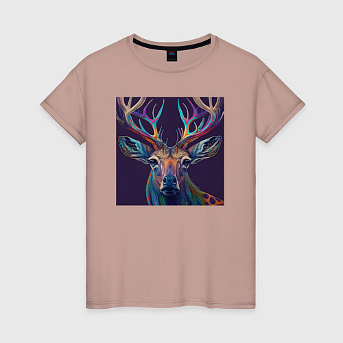 Женская футболка Красочный олень - нейросеть / Пыльно-розовый – фото 1