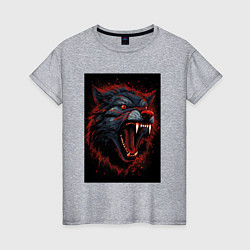 Футболка хлопковая женская Агрессивный красный волк, цвет: меланж