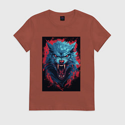 Футболка хлопковая женская Синий волк красные брызги, цвет: кирпичный