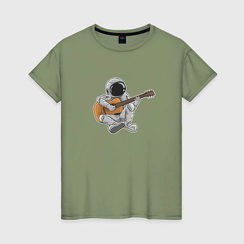 Женская футболка Космонавт сидит с гитарой / Авокадо – фото 1