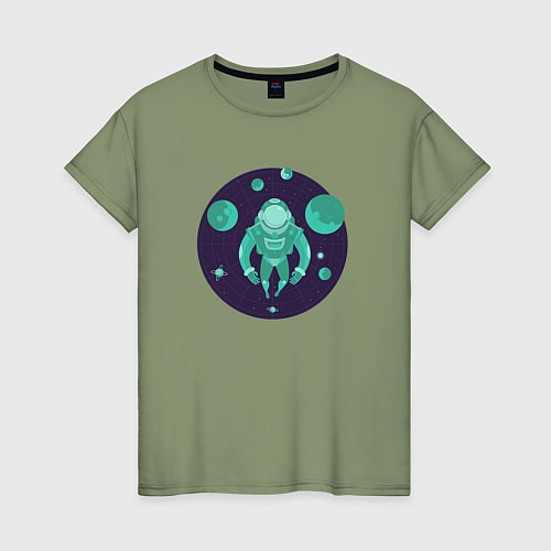 Женская футболка Космонавт среди планет в кругу / Авокадо – фото 1