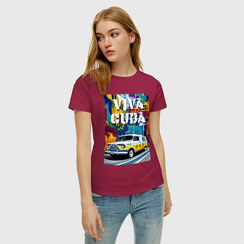 Женская футболка Viva Cuba - car - retro / Маджента – фото 3