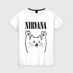 Футболка хлопковая женская Nirvana - rock cat, цвет: белый