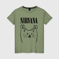 Футболка хлопковая женская Nirvana - rock cat, цвет: авокадо