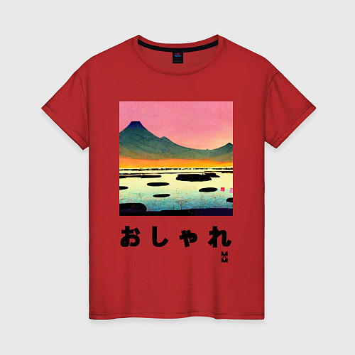 Женская футболка MoMo - Горное озеро в японском стиле / Красный – фото 1