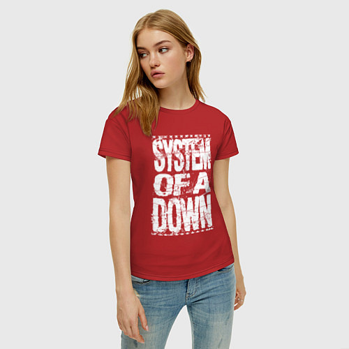 Женская футболка System of a down - stencil / Красный – фото 3