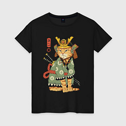 Футболка хлопковая женская Samurai battle cat, цвет: черный