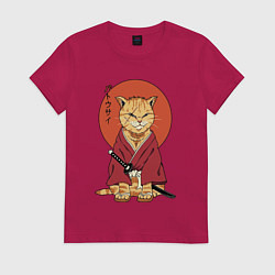 Футболка хлопковая женская Samurai kimono cat, цвет: маджента
