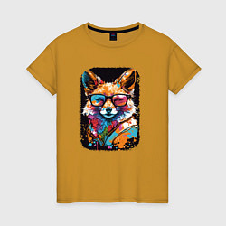 Футболка хлопковая женская Abstract Colorful Fox, цвет: горчичный