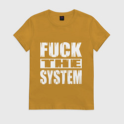 Футболка хлопковая женская SoD - f**k the system, цвет: горчичный