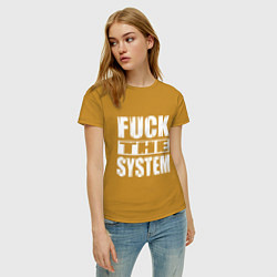 Футболка хлопковая женская SoD - f**k the system, цвет: горчичный — фото 2