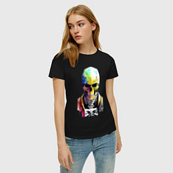 Футболка хлопковая женская Skull - cyberpunk - watercolor, цвет: черный — фото 2