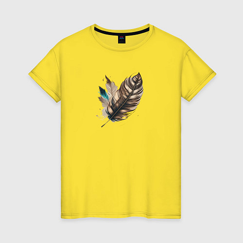 Женская футболка Красивые перья - нейросеть / Желтый – фото 1