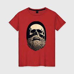 Футболка хлопковая женская Винтажный череп с бородой, цвет: красный