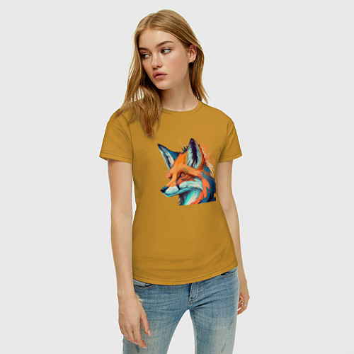 Женская футболка Красочная лиса - нейросеть / Горчичный – фото 3