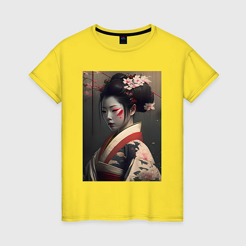 Женская футболка Красивая японка - нейросеть / Желтый – фото 1