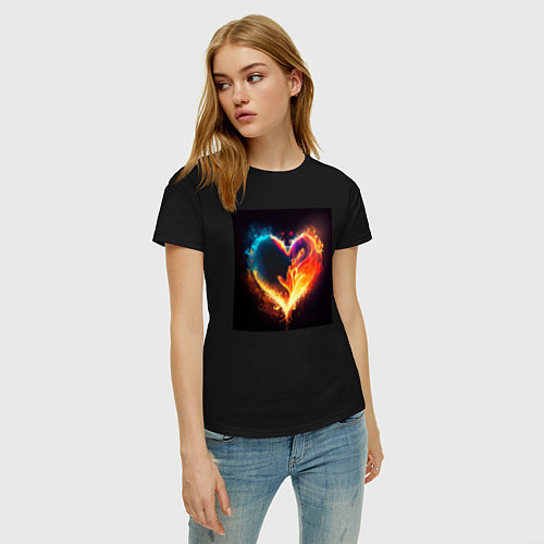 Женская футболка Пылающее сердце - нейросеть / Черный – фото 3
