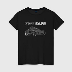 Футболка хлопковая женская Stay safe white, цвет: черный