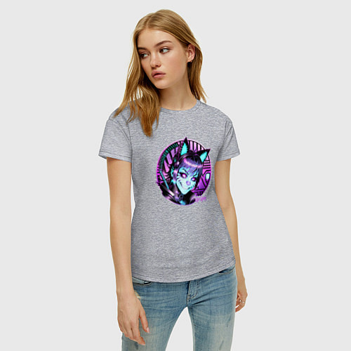Женская футболка Чешир киберпанк / Меланж – фото 3