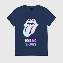 Футболка хлопковая женская Rolling Stones glitch rock, цвет: тёмно-синий