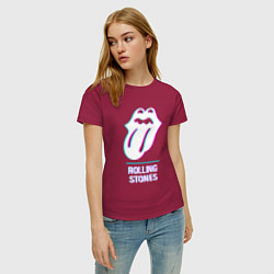 Футболка хлопковая женская Rolling Stones glitch rock, цвет: маджента — фото 2