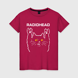 Футболка хлопковая женская Radiohead rock cat, цвет: маджента