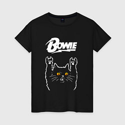 Футболка хлопковая женская David Bowie rock cat, цвет: черный