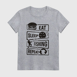 Футболка хлопковая женская Eat sleep fishing repeat, цвет: меланж