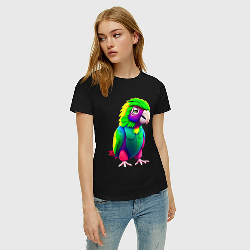 Женская футболка Мультяшный попугай / Черный – фото 3