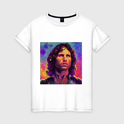 Футболка хлопковая женская Jim Morrison Strange colors Art, цвет: белый