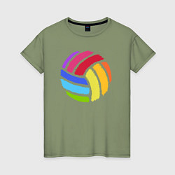 Футболка хлопковая женская Rainbow volleyball, цвет: авокадо