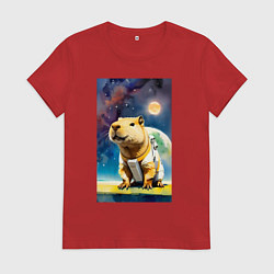 Женская футболка Capybara brave astronaut - neural network