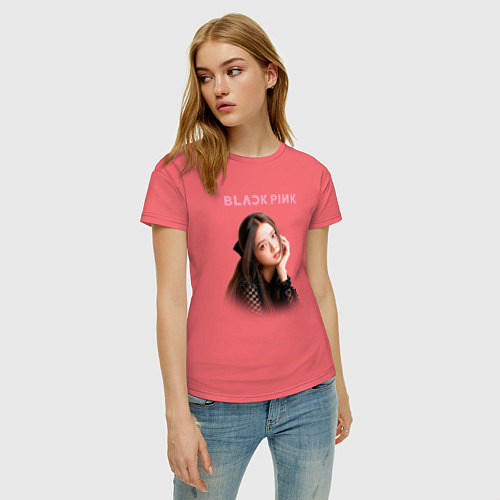 Женская футболка Джису блэкпинк / Коралловый – фото 3