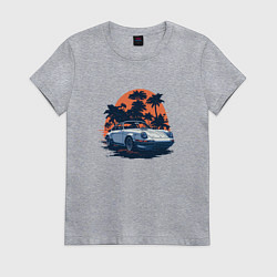 Женская футболка Порше, пальмы и закат