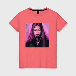 Футболка хлопковая женская Blackpink Jennie аниме рисунок, цвет: коралловый