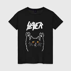 Футболка хлопковая женская Slayer rock cat, цвет: черный