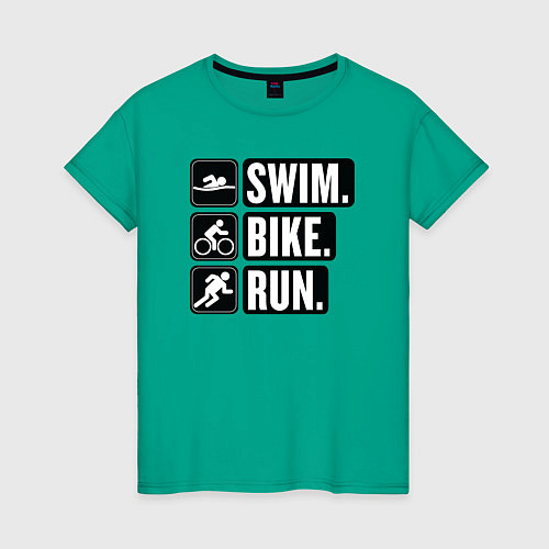 Женская футболка Swim bike run / Зеленый – фото 1