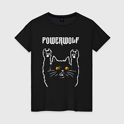 Футболка хлопковая женская Powerwolf rock cat, цвет: черный