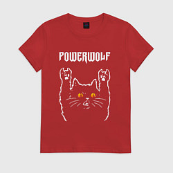 Футболка хлопковая женская Powerwolf rock cat, цвет: красный