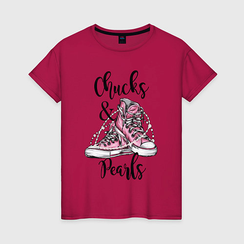 Женская футболка Chucks and pearls / Маджента – фото 1