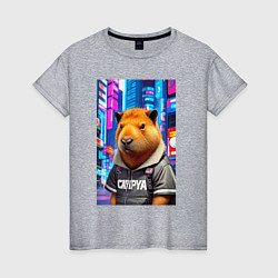 Футболка хлопковая женская Cool capybara - urban style - neural network, цвет: меланж