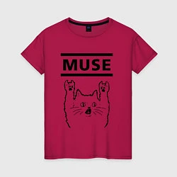 Футболка хлопковая женская Muse - rock cat, цвет: маджента