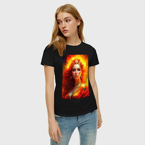 Женская футболка Стихия Огня в женском обличии - нейросеть / Черный – фото 3