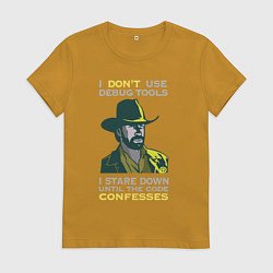 Футболка хлопковая женская Чак Норрис среди программистов, цвет: горчичный