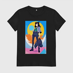 Футболка хлопковая женская Funny little wolf girl - anime - neural network, цвет: черный