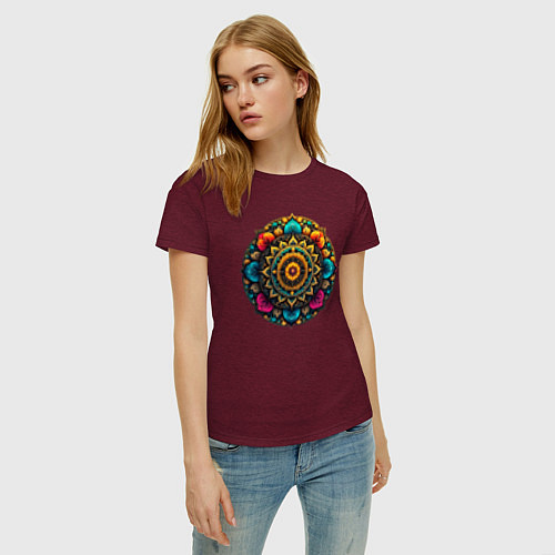 Женская футболка Мандала от нейросети / Меланж-бордовый – фото 3