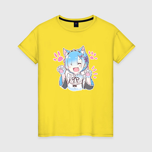 Женская футболка Рем кошечка - аниме ре зеро / Желтый – фото 1