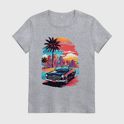 Футболка хлопковая женская Автомобиль на пляже, цвет: меланж