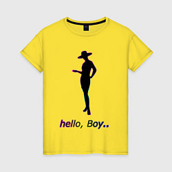 Футболка хлопковая женская Силуэт женщины - hello, цвет: желтый