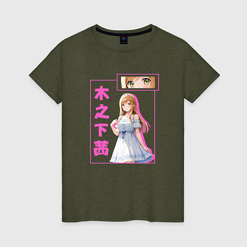 Женская футболка Аканэ Киносита / Меланж-хаки – фото 1